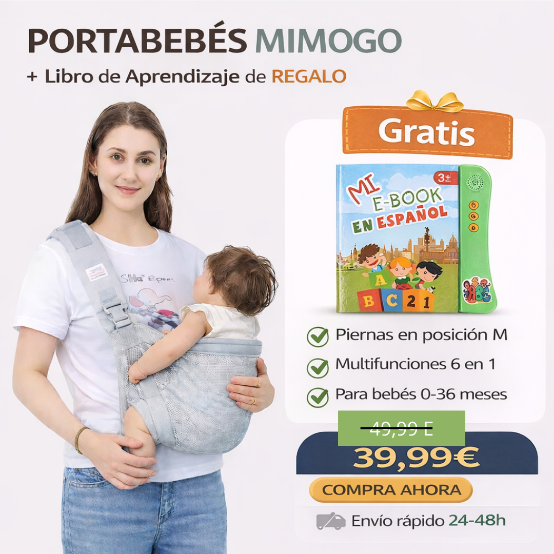 PortaBebes MimoGo Ergonomico + Libro de Sonido  Aprendizaje de Regalo